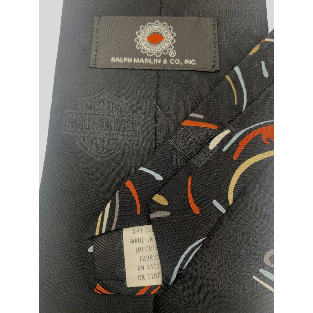 Ralph Marlin & Co. Harley Davidson Abstract Graphic Silk Necktie Mens Short 56"L - Picture 4 of 8